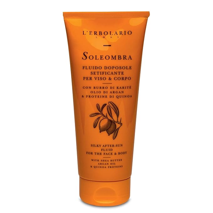 L'Erbolario Soleombra Silky After-Sun Fluid - After Sun Serum - Hydrating Sunburn Relief - Shea Butter, Argan Oil, and Quinoa Proteins - 6.7 oz