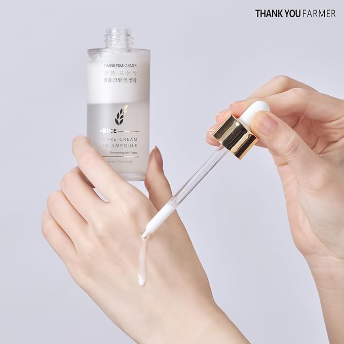 THANKYOU FARMER Rice Pure Cream In Ampoule, Double Layered Formula, Glass skin, Dermatologist Tested, Korean Rice Extracts, Niacinamide, Fragrance-Free, 1.75 fl.oz (50ml)