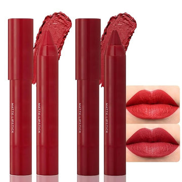 BINGBRUSH Crayon Matte Longwear Lipstick Pack Set,Moisture Smooth Color Stick Ultimate Lip Crayon for Makeup Collection - Waterproof Velvet Lipgloss (2pcs 08#&10#, 2 Count (Pack of 1))