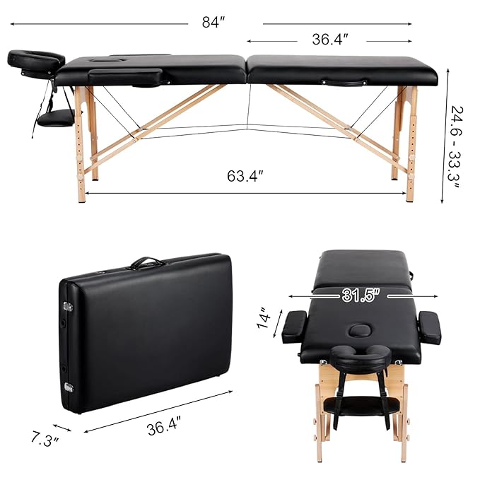 Yaheetech Massage Table Lash Bed Portable Massage Spa Bed Beauty Tattoo Table Adjustable for Eyelash Tech Physical Therapy Couch, Black