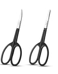 Facial Hair Small Grooming Scissors For Men Women - Eyebrow, Nose Hair, Mustache, Beard, Eyelashes, Ear Trimming Kit - Curved and Rounded Safety Tip Clippers For Hair Cutting 2PCS With Cover Black