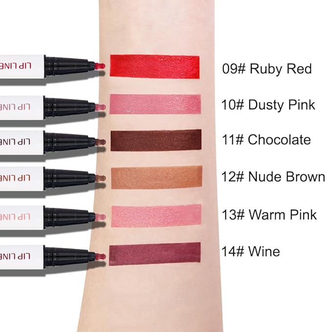 2Pcs Longwear Liquid Lip Liner Stain Marker Pen Set Long Lasting Waterproof, Mauve Dusty Pink Red Matte Permanent 24 Hour Lip Liner and Lipstick Combo, Color Stay Lipliner All Day, Lip Stains peel off