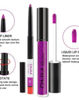 evpct 2Pcs Purple Shimmer Glitter Shiny Liquid Lipstick Lip Gloss Stain and Retractable Lip Liner Makeup Set for Women Long Lasting Waterproof 24 Hours Lipstick labial mate larga duracion 24 51#