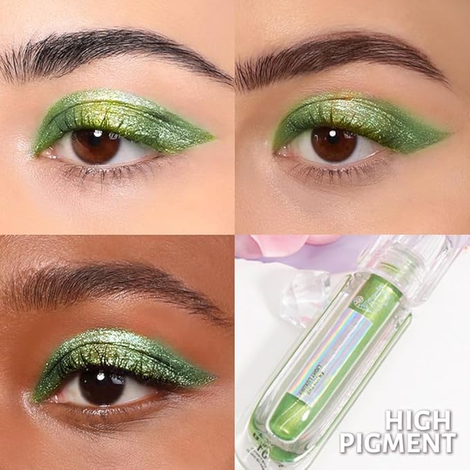 AMY'S DIARY Duochrome MultiChrome Chameleon Liquid Metallic Eyeshadow, High-Impact Multi-Dimensional Finish,Green Silky Smooth and High Pigment Holographic Glitter Eyeshadow Makeup (01#)