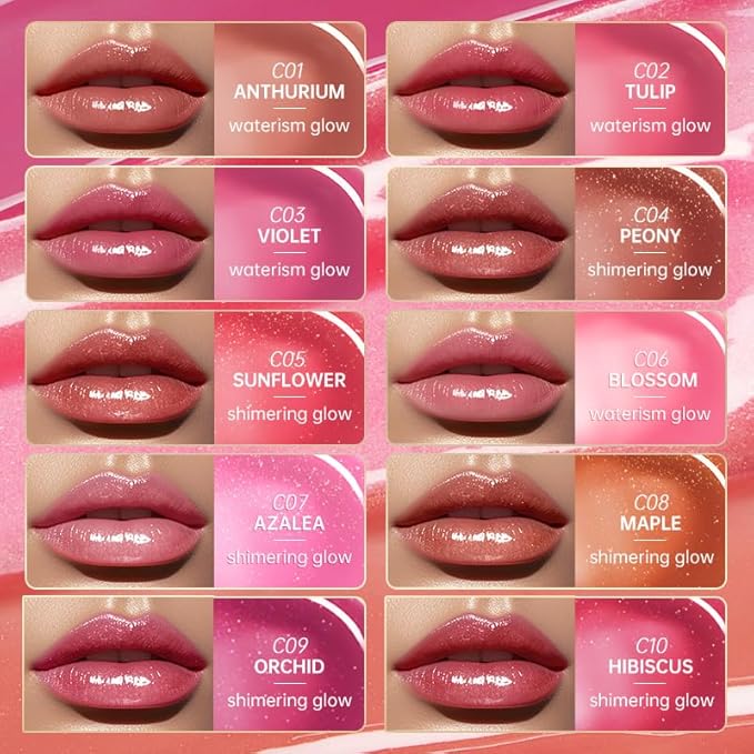 CATKIN Glossy Lip Balm Ultra Hydating Glow Lip Tinted Jelly Plumping Melting Balm Shea Butter Repair Soothing For Dry Lips 0.12 oz C07 AZALEA