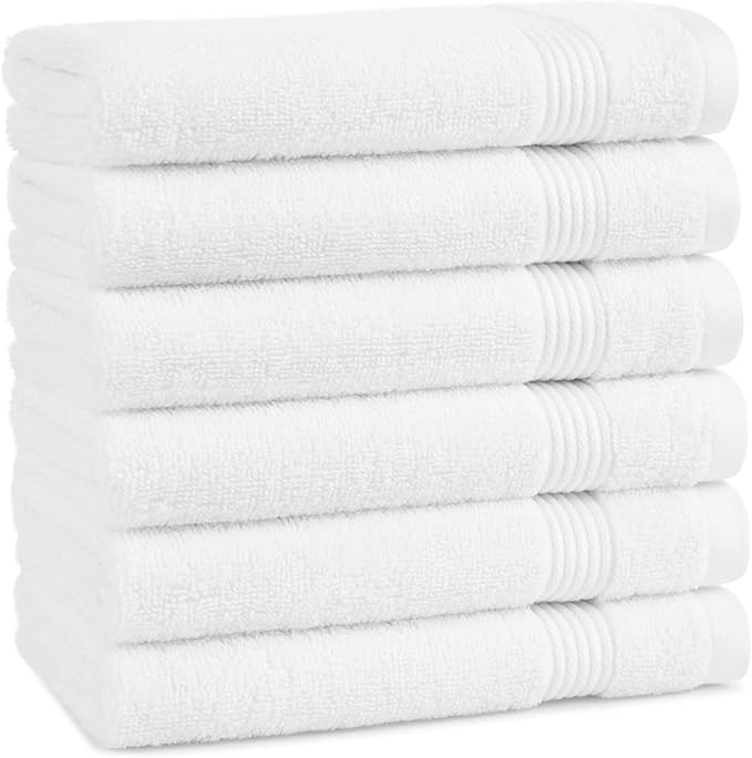 Arkwright Bathroom Hand Towels Set of 6 - Super Soft 100% Cotton, 600 GSM Quick Dry & Absorbent, Luxury Bath Essentials for Hotels, Spa, Hosts, and Vacation Rentals, Dove White