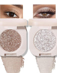 2Pcs Glitter Shimmer Sparkle Eyeshadow Palette Makeup For Old Women, Light Brown&Silver Glitter Shimmer Metallic Holographic Multichrome Cream Iridescent Single Monochrome Eye Shadow Makeup