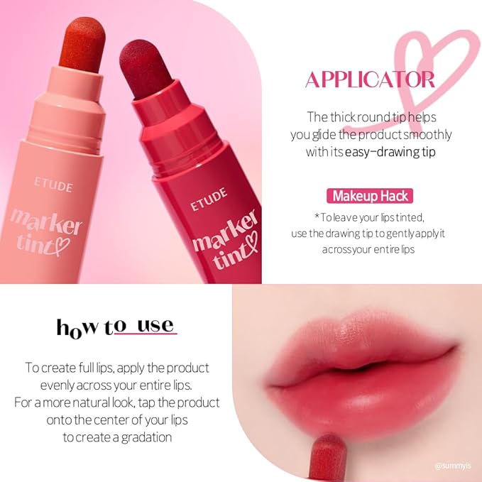 ETUDE Dear Darling Marker Tint #7 Peach Apricot (5g) | Hydrating & Long Lasting Lip Stain | High Pigmented Lip Maker with Easy Drawing Tip | Korean Daily Lip Tint, Korean Makeup, Kbeauty