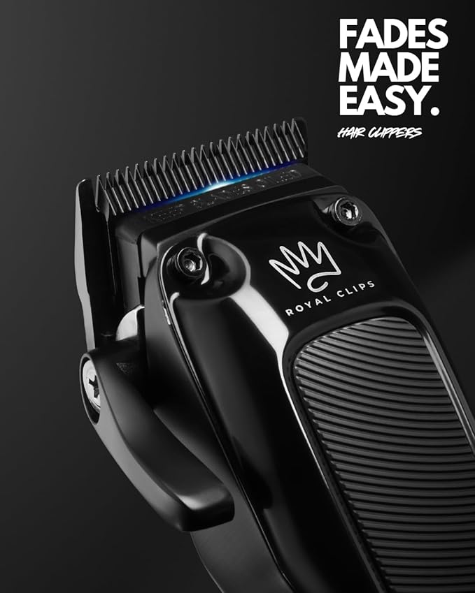 Royal Clips - Fade Kit 2.0 Clippers - 7000rpm Professional Hair Clippers for Men - Detachable DLC Fade Blade - Cordless & Rechargeable - Barber and Home Use - Anti-Slip Grips (Black)