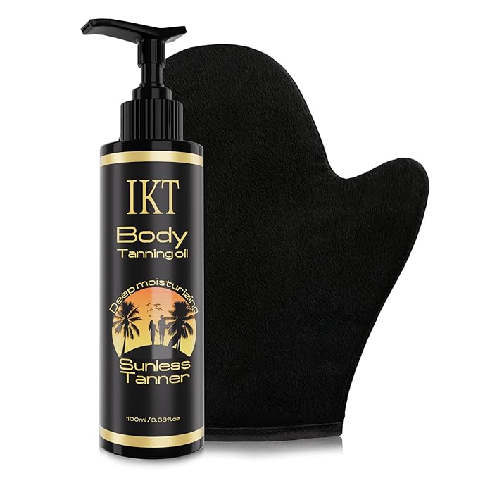 FUNAN Self Tanner Tanning Oil Kit, Deep Moisturizing Sunless Tanner with Application Mitt, Even & Natural Bronzing Self Tan for Face & Body, 3.38 fl oz