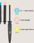 Conair The Curl Collective 3-in-1 Ceramic Curling Wand, 3 Interchangeable Barrels Designed to Create a Specific Curl Pattern - 1/2" Super Slim, 1", and 1 1/4" to 1" Tapered