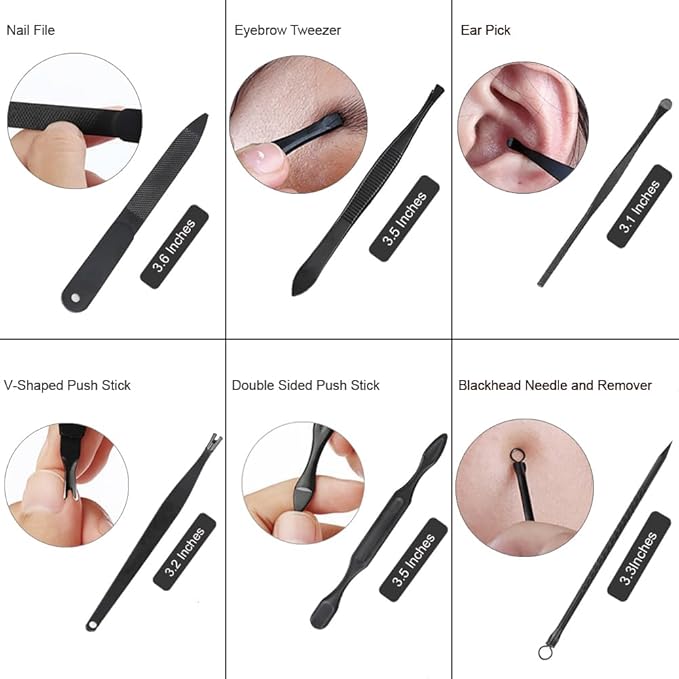 ZIZZON Travel Mini Manicure set Nail Clipper set 10 in 1 Stainless Steel Pedicure Care Grooming kit with Case(Black/Yellow)