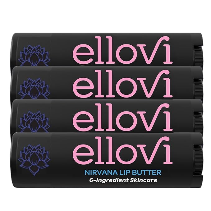 Ellovi Natural Lip Butter Lip Balm - Nirvana - Pure Enough to Eat - Made With Just 6 Vegan Ingredients - 100% Natural & Organic Moisturizing Lip Care for All Day Hydration (4-Pack)