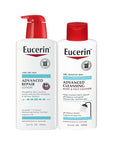 Eucerin Advanced Repair Unscented Body Lotion for Dry Skin (16.9 Fl Oz) + Advanced Cleansing Body and Face Cleanser for Sensitive Skin, Fragrance Free (16.9 Fl Oz)