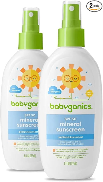 Babyganics SPF 50 Baby Sunscreen Spray | UVA UVB Protection | Octinoxate & Oxybenzone Free | Water Resistant, Unscented, 6 Fl Oz (Pack of 2)
