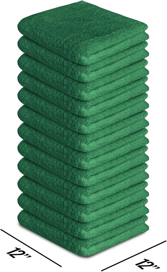 Softolle 100% Cotton Washcloths 24 Pack (12x12 Inches) Soft, Highly Absorbent Washcloth, Face Towels, Wash Cloths for Face, Ring Spun, Bulk Pack (Dark Green)
