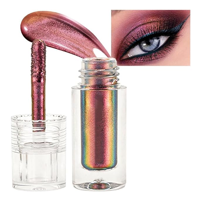 AMY'S DIARY Duochrome MultiChrome Chameleon Liquid Metallic Eyeshadow, High-Impact Multi-Dimensional Finish,Pink GOLD Silky Smooth and High Pigment Holographic Glitter Eyeshadow Makeup (#02)