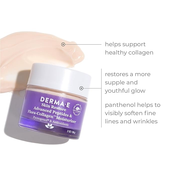 Derma E Advanced Peptides and Collagen Moisturizer – Double Action Face Cream with Peptide Complex – Intense Natural Collagen Moisture Day and Night Cream for Women, 2oz