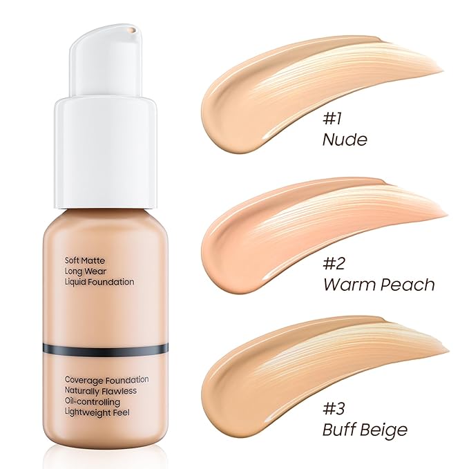 Matte Full Coverage Liquid Foundation - Lightweight & Flawless Oil Control Foundation Makeup, Waterproof and Long-Lasting Skin Foundation Concealer for Dry and Oily Skin, 1 Fl Oz (#104 Buff Beige)