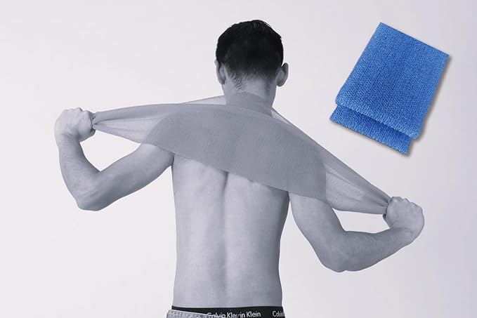 Terra Distribution Exfoliating Washcloth [Designed in Japan] - Rough Textured Extra Long (47.24 inch) Towel for Scrubbing and Dead Skin Removal, Loofah Alternative (2pcs Set(Blue))