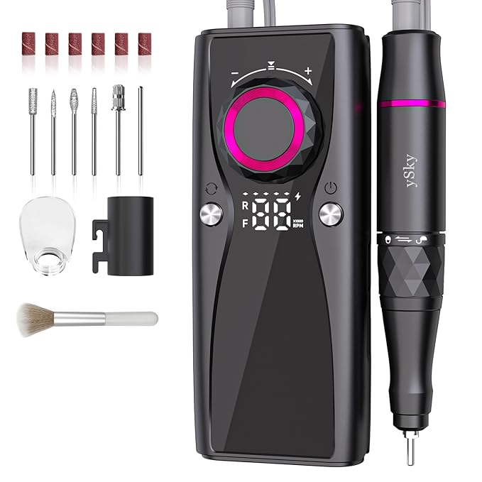 Electric Nail Files, 45000 RPM Professional Nail Drill for Acrylic Nails Gel, Adjustable Speed E File for Nails, Cordless Rechargeable Nail Drill Kit for Manicure Salon Home