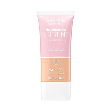 COVERGIRL Clean Fresh Nourishing Skin Tint, 560 Medium, Liquid Foundation, Dewy Finish, Infused with Coconut & Aloe, Vegan Formula