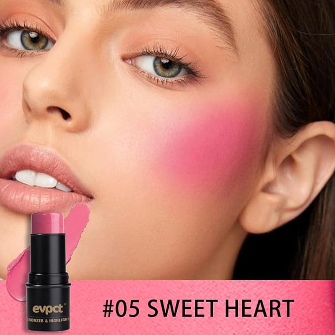 evpct 2Pcs Shimmer Pink Rose Cream Blush Stick