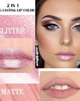 evpct Light Pink Metallic Glitter Lip Liner and Lipstick Combo Lip Gloss Stain Set Makeup for Women Long Lasting Waterproof 24, Light Voilet Frosted Metallic Shimmer Glossy Iridescent Liquid Lipstick