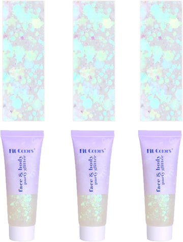 Face Body Glitter, Hair Glitter Sparkles Chunky Face Glitter Gel for Girls Makeup Singer Concerts Mermaid Festival Sequins Face Paint (3pc White)