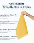 Exfoliating Washcloth Face & Body Scrub Towel - Japanese Exfoliating Towel with Hexagon Fibers, Body Scrubber with 2 Sides for Scrubbing & Washing, Extra Long Body Towel (Yellow)