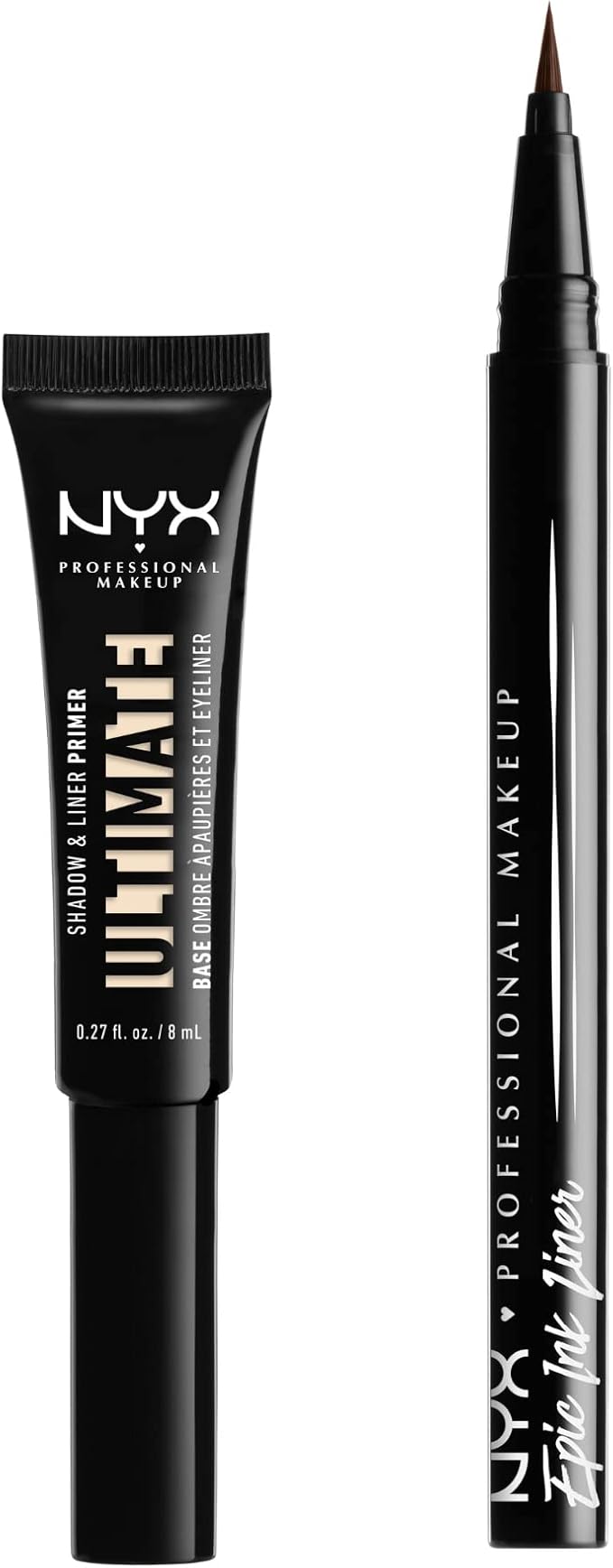 NYX PROFESSIONAL MAKEUP Ultimate Shadow & Liner Primer, Light + Epic Ink Liner, Black (2-Pack Bundle)