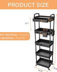 5 Tier Rolling Utility Cart with Drawer,REBECAT Utility Cart Made of Multifunctional Storage Organizer Tool for Kitchen,Bathroom,Living Room,Office(Black)