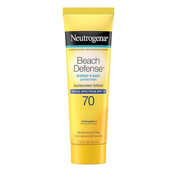 Neutrogena Beach Defense Water Resistant Sunscreen Body Lotion with Broad Spectrum SPF 70, Oil-Free, PABA-Free & Fast-Absorbing, Oxybenzone-Free, Travel Size, 1 oz, 48 Pack