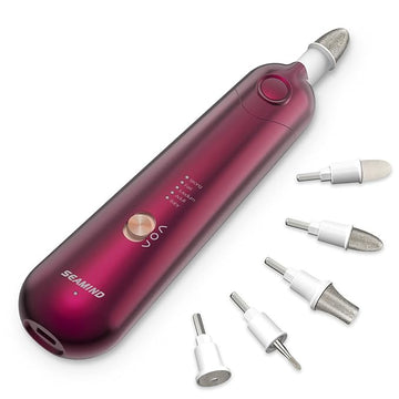 Professional Manicure Pedicure Set - Cordless Electric Foot Nail Care Trimmer Buffer Tools - 5 Speeds, Rechargeable, Thick Nails (Red)
