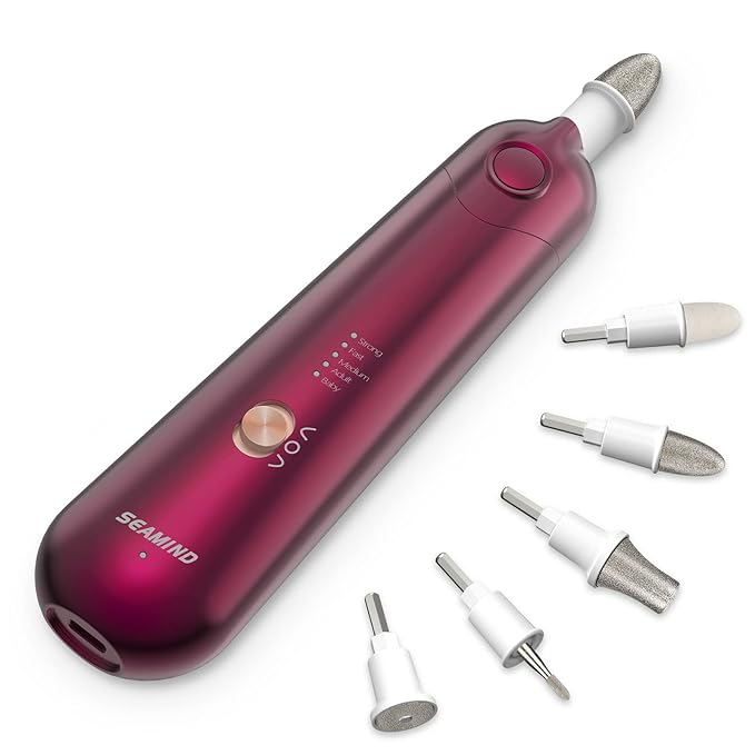 Professional Manicure Pedicure Set - Cordless Electric Foot Nail Care Trimmer Buffer Tools - 5 Speeds, Rechargeable, Thick Nails (Red)