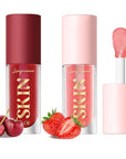 2Pack Big Brush Head Hydrating Lip Glow Oil Plumping Lip Tint, Hydrating Lip Gloss Tinted Lip Balm Transparent Lip Care, Long Lasting Nourishing Non-sticky Fresh Texture (Strawberry + Cherry)