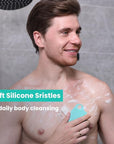 Silicone Body Scrubber Silver-Infused Dual-Sided 3-in-1 for Shower, Body Cleaning+Massage+Exfoliator Body Brush Buffer for Men and Women, Silicone Loofah, Non-Slip Handle (Mint Green)