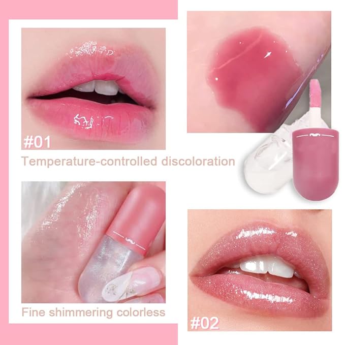 evpct 3Pcs Mini Clear Color Changing PH Tinted Lip Gloss Set for Women Girls 10-12 Pink Mood Lip Oil Gloss Balm Tint Stain Glaze Pack Hydrating Moisturizer Lipstick Magic labiales magicos,0.14fl.oz*3
