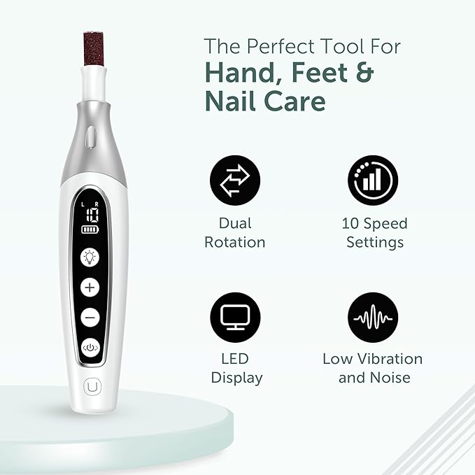 PediLux Pro Professional Manicure Pedicure Kit, Cordless Electric Nail File Drill Set, Thick Toenail Grinder, Toe Nail Dremel Tools, Filer, Buffer, Sander, Remove Cuticles, Callus for Men & Women