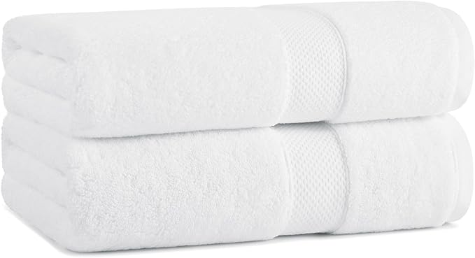 Aston & Arden Egyptian Bath Towels - Pack of 2 - Oversized Ultra Soft Thick & Absorbent, 100% Ringspun Egyptian Cotton Bathroom Towel for Spa, Hotel, 600 GSM, 30 x 54 in, White