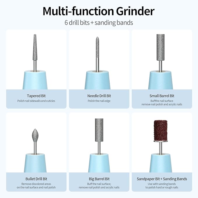 Electric Nail Drill Kit Professional - 9 Speed Cordless Electric Nail File with LED Display, Portable Nail Drill Machine for Acrylic Gel Nails, Hand Feet Trimmer Buffer Tool for Women Men Baby Blue