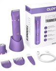 OLOV Electric Body Hair Trimmer - Groin Trimmer for Men - Bikini Trimmer Women - Wet/Dry Shaver Groomer, Replaceable Ceramic Blade Heads, USB Recharge Dock, Waterproof Hygiene Razor, Bright Purple