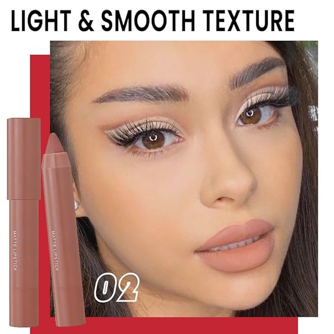 BINGBRUSH Crayon Matte Longwear Lipstick Pack Set,Moisture Smooth Color Stick Ultimate Lip Crayon for Makeup Collection - Waterproof Velvet Lipgloss (2pcs 02#&06#, 2 Count (Pack of 1))