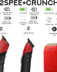 Supreme Trimmer 3-in-1 Barber Bundle | 2Spee Clipper, 2Spee Trimmer & Crunch Foil Shaver | Professional Beard Trimmer Men’s Hair Clipper Kit | Red