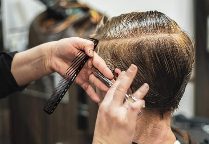 HYOUJIN 605 Black Carbon Fine Cutting Comb 230℃ Heat Resistant Hairdressing Comb Master Barber Combs with fine tooth-14 holes for cutting and hairstyling