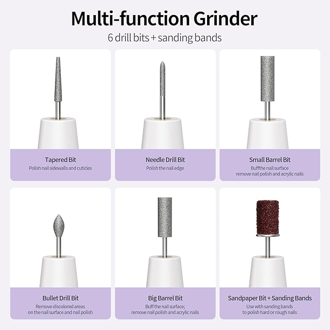 Electric Nail Drill Kit Professional - 9 Speed Cordless Electric Nail File with LED Display, Portable Nail Drill Machine for Acrylic Gel Nails, Hand Feet Trimmer Buffer Tool for Women Men Baby White