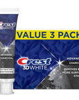 Crest 3D White Advanced Charcoal Teeth Whitening Toothpaste with Fluoride, 3.3 oz, Pack of 3