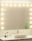 Vanity Mirror with Lights USB+Type-C Charging, 32WX24L Tabletop Hollyhood Makeup Mirror, Hollywood Lighted Mirror with 18 Dimmable LED Bulbs,3 Colors Modes,Touch Control, Gold