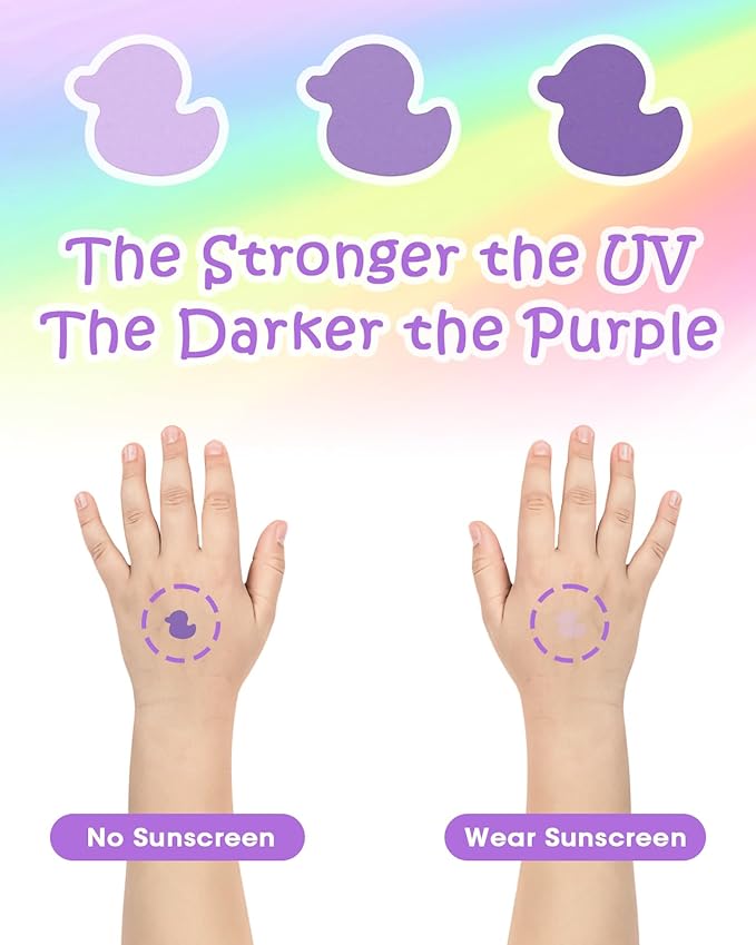 UV Stickers for Sunscreen - 40 Count UV Detection Stickers, Know When to re-Apply Sunscreen, Safe for Kids Age 3+, 4 Pattern Types for Girls & Boys