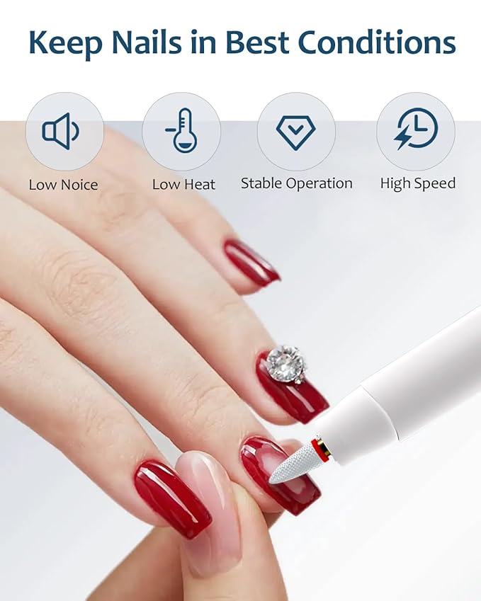 Electric Nail Drill & Gel Polish Remover - 5-Speed Cordless Nail File Filer Grinder - Rechargeable Manicure Kit for Acrylic Gel Nails Cuticle Callus Remover - Electric Nail Drill Buffers for Women